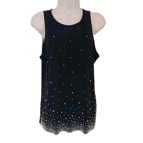 NWT CHAUS NY BLACK EMBELLISHED SILVER & PEARL BEADED SLEEVELESS BLOUSE TOP SZ... - Picture 1 of 8